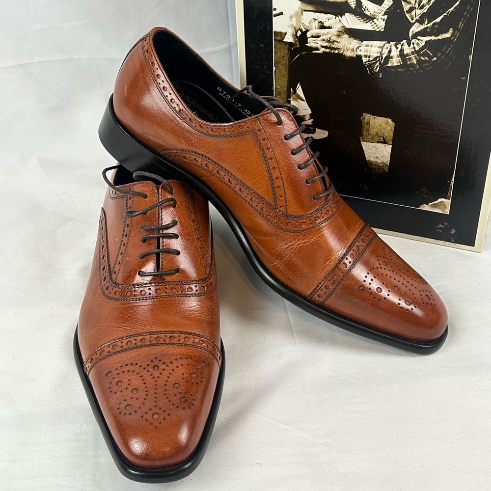 Bettaccini Oxfords Shoes Mens Sz 9.1/2 Mahogany Medallion Cap Toe Made In Italy